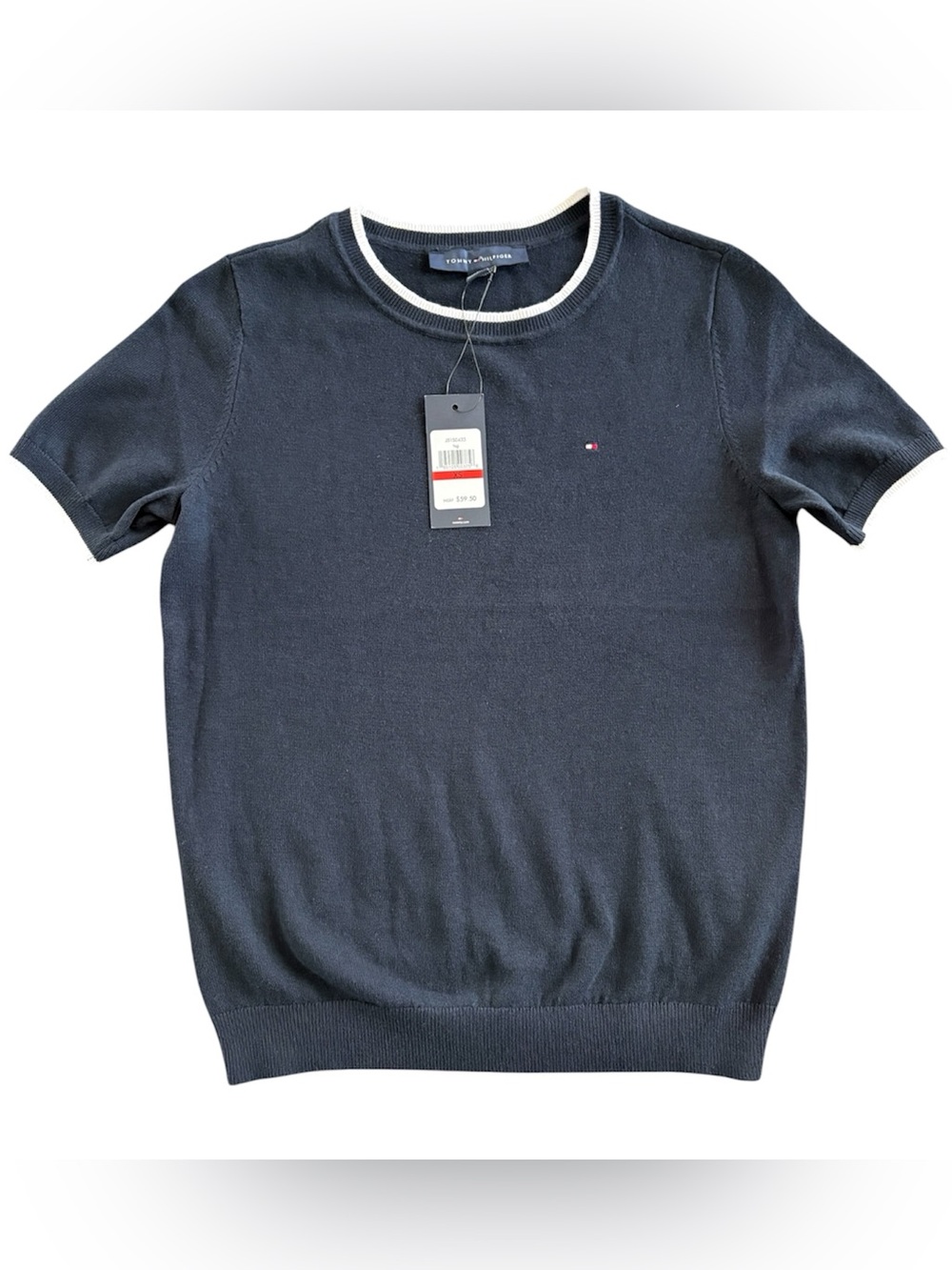 Tommy Hilfiger NWT Navy Short Sleeve Sweater Knit Top XS Preppy Classic